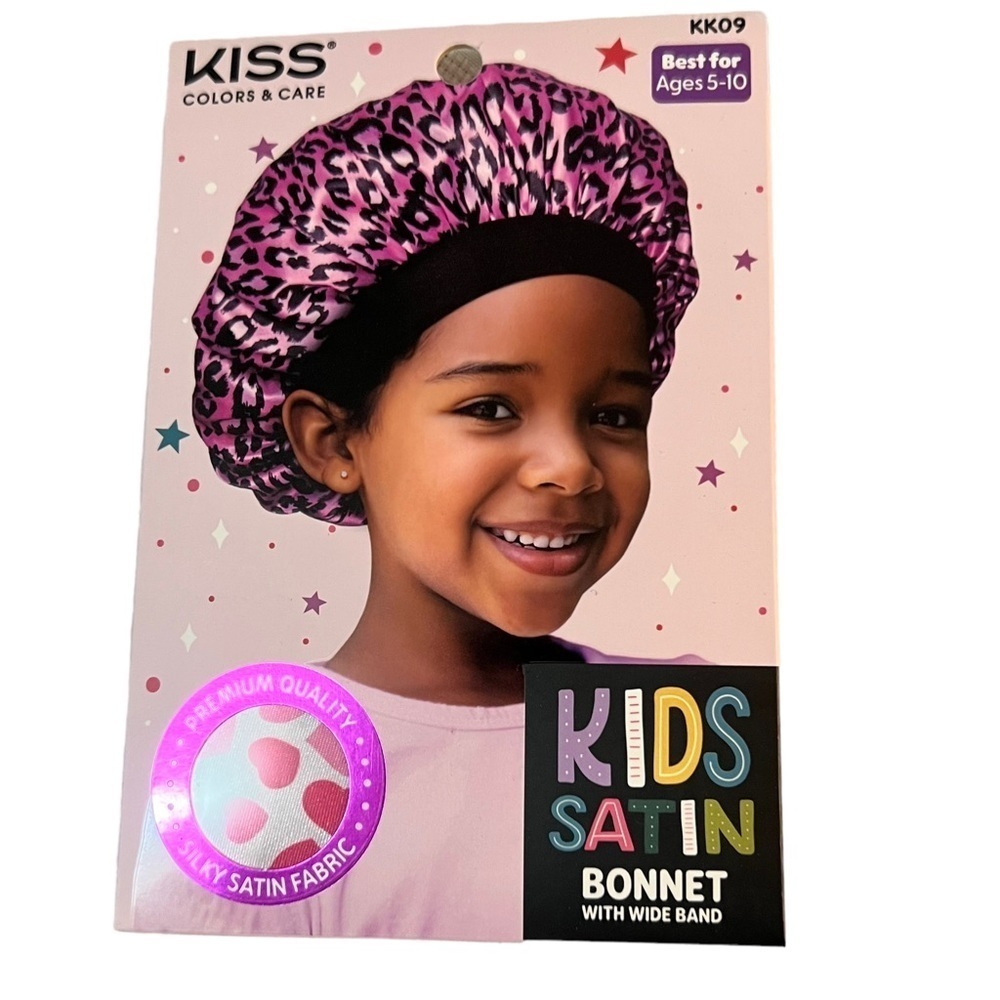 Kiss Kids Satin Bonnet Pink Hearts Ages 5 -10